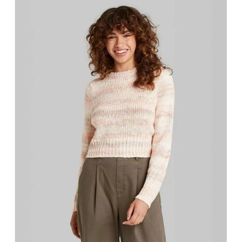 Wild Fable Crewneck Spacedye Pullover Sweater Women's Med Peach Pink Y2K Preppy